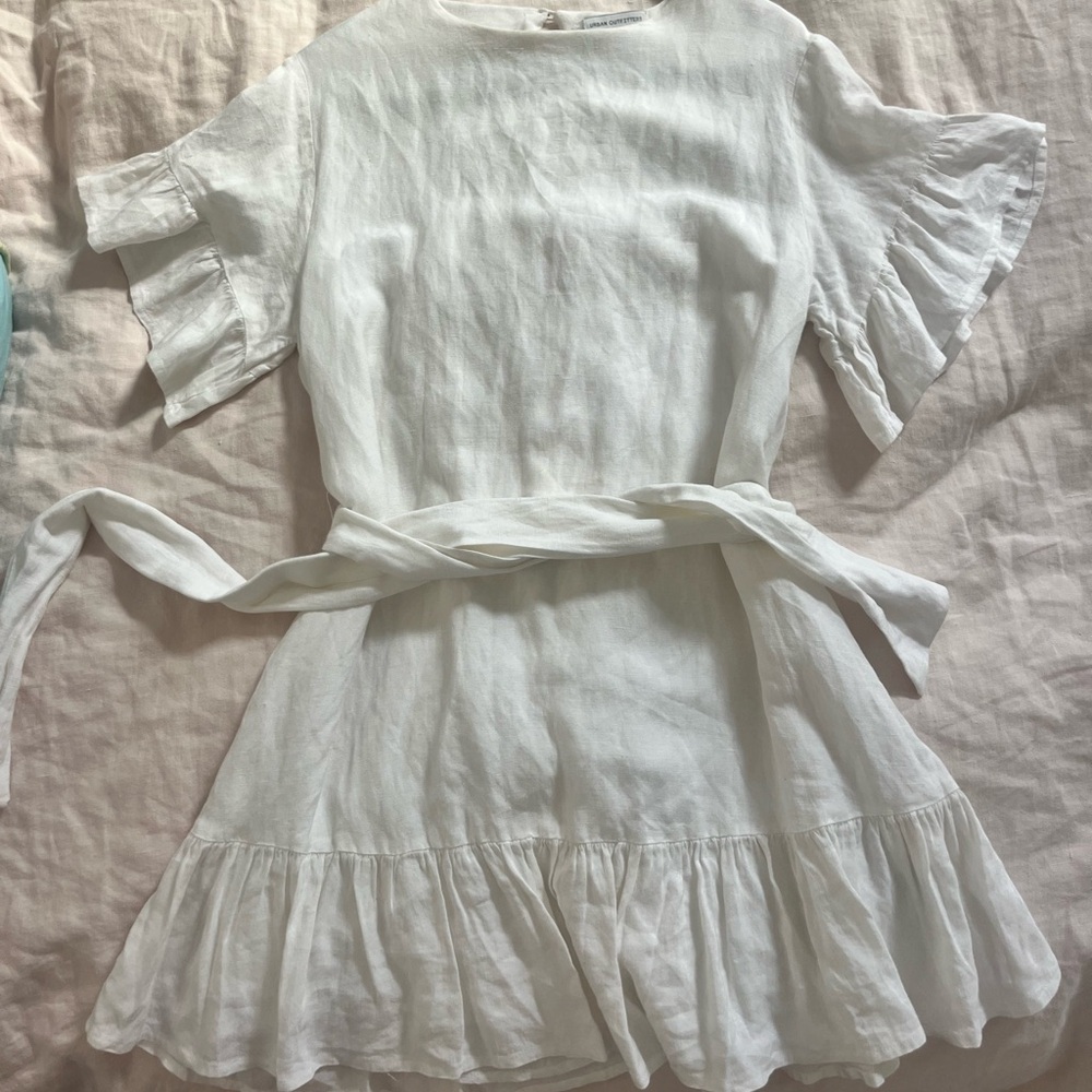 White Linen urban outfitters mini dress